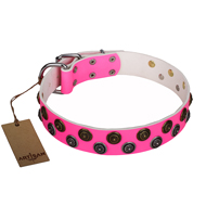"Glamour Finery" FDT Artisan Female Dog collar of leather with stylish circles - 1 1/2 inch (40 mm) wide  "Glamour Finery" FDT Artisan Female Dog collar of leather with stylish circles - 1 1/2 inch (40 mm) wide