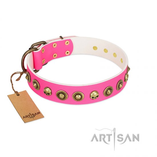 Pawty Time Fdt Artisan Pink Leather Dog Collar With Decorative