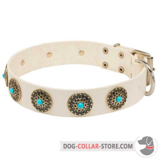 Labrador Luxury Leather Collar With blue Stones