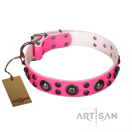 Pink Leather Dog Collar and Leash Set - SUPERSTAR