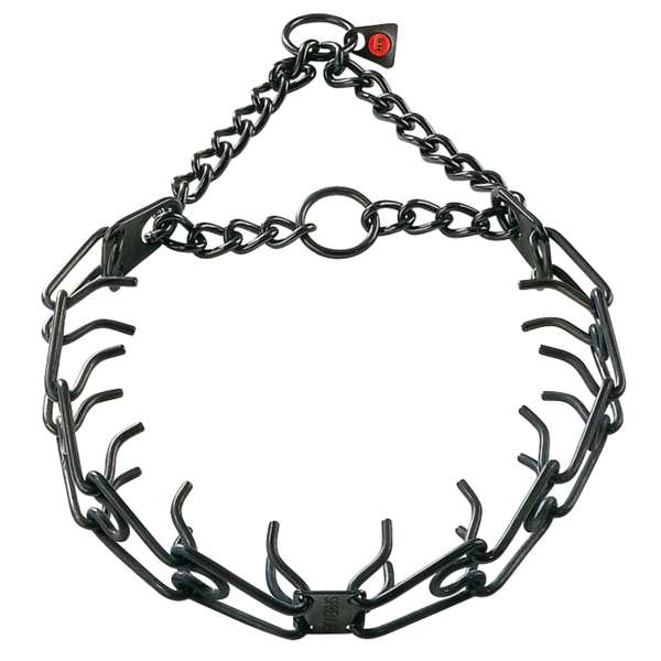 Prong collar of black stainless steel for poorly behaved pets