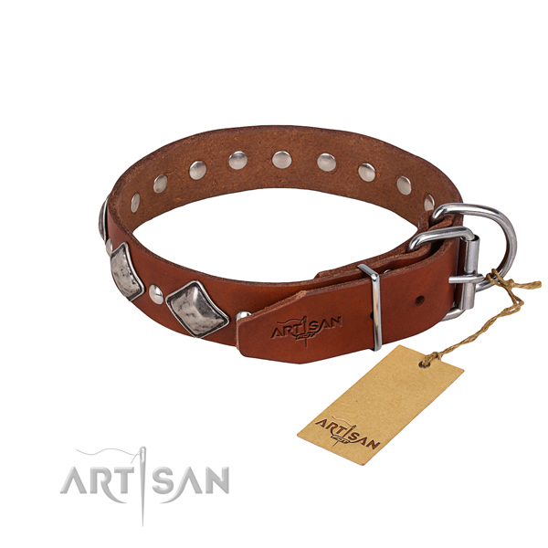 Full grain genuine leather dog collar with smoothly polished leather surface
