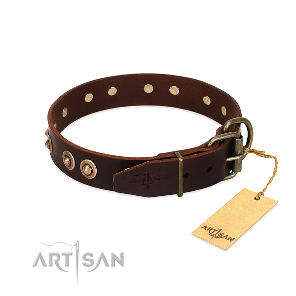 Reliable fittings on natural genuine leather dog collar for your four-legged friend