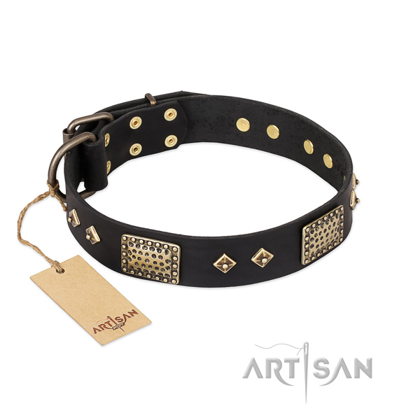 Adorned genuine leather dog collar for comfy wearing