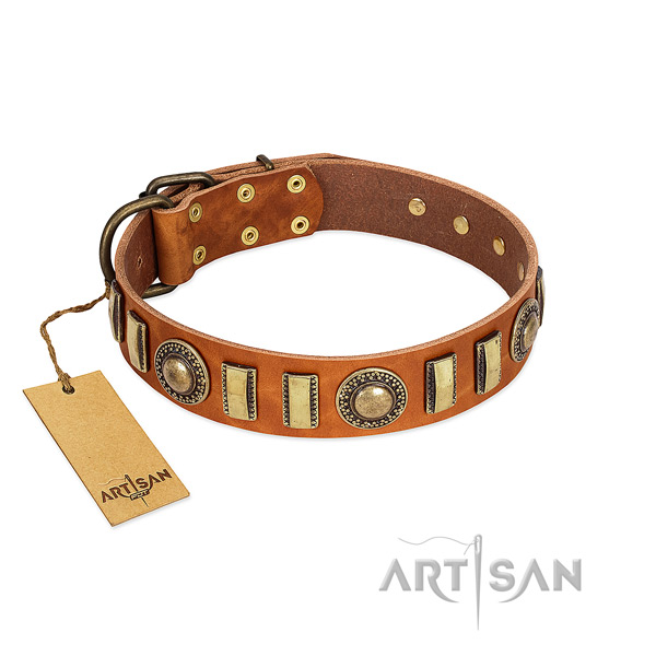 Exceptional full grain genuine leather dog collar with durable traditional buckle