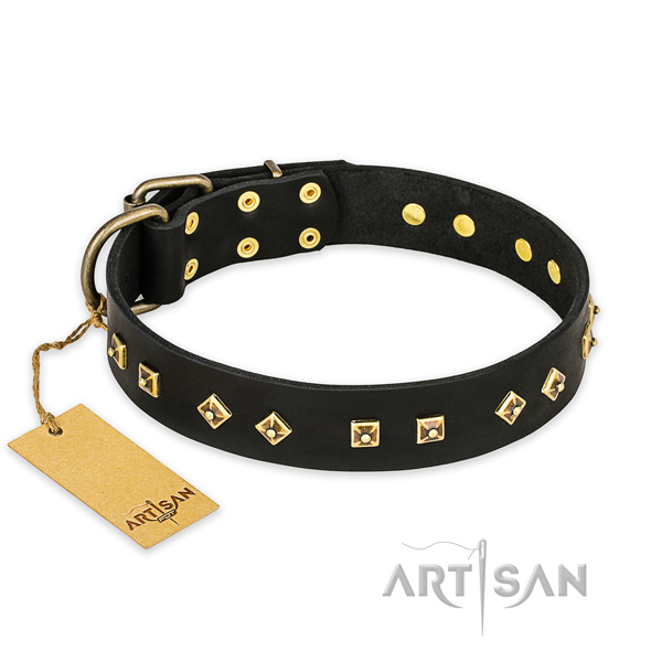 Extraordinary genuine leather dog collar with rust-proof traditional buckle