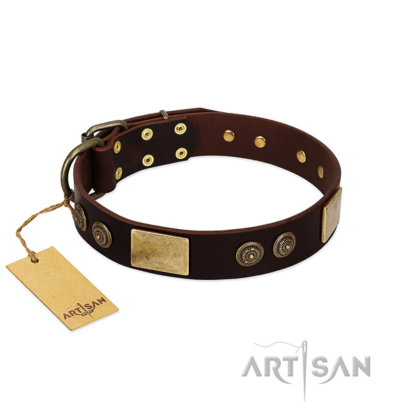 Corrosion proof hardware on full grain genuine leather dog collar for your dog