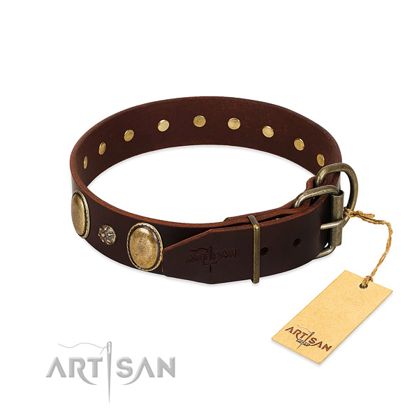 Comfortable wearing flexible natural genuine leather dog collar