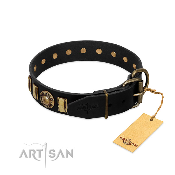 Best quality full grain natural leather dog collar with adornments