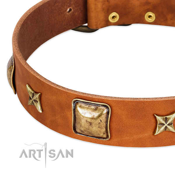 Durable hardware on natural genuine leather dog collar for your doggie