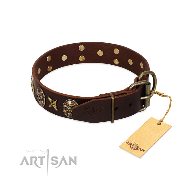 Genuine leather dog collar with strong buckle and studs
