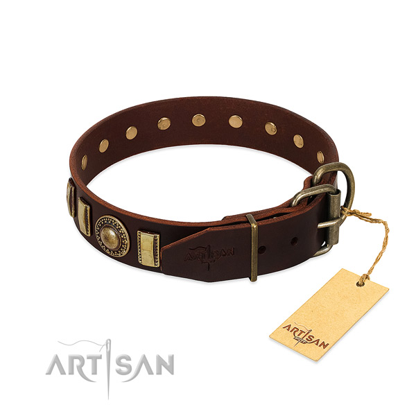 Awesome full grain leather dog collar with durable traditional buckle