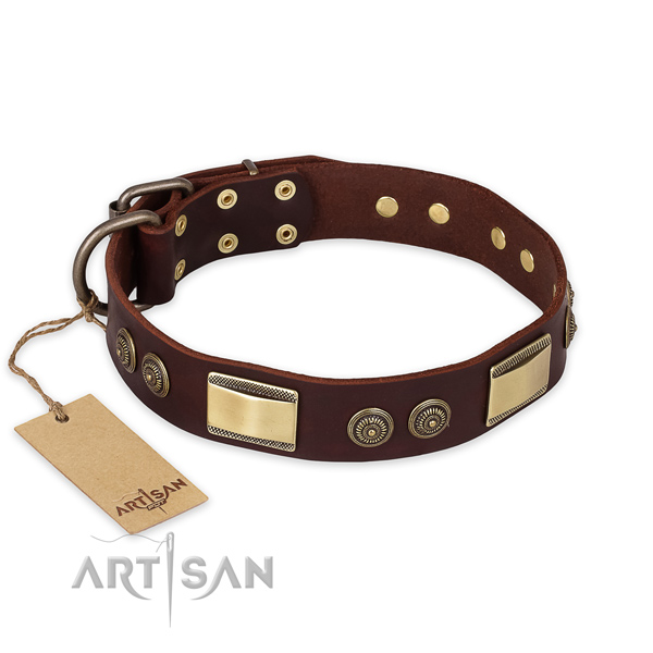 Fashionable full grain genuine leather dog collar for easy wearing