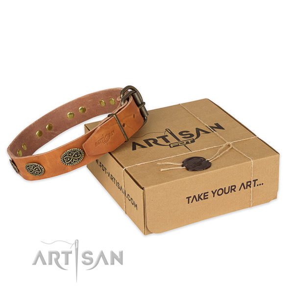 Reliable buckle on full grain natural leather collar for your impressive doggie