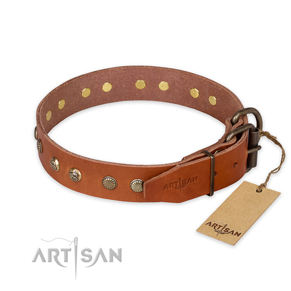 Corrosion resistant buckle on full grain leather collar for your handsome canine