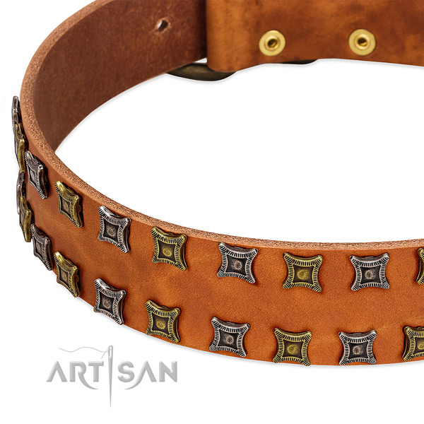 Soft full grain natural leather dog collar for your lovely four-legged friend