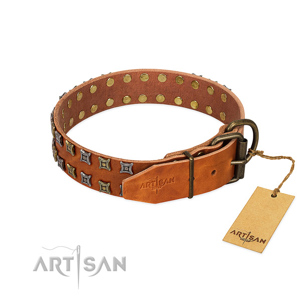 Soft to touch full grain natural leather dog collar crafted for your doggie