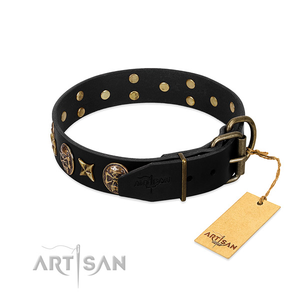 Rust-proof studs on natural genuine leather dog collar for your doggie