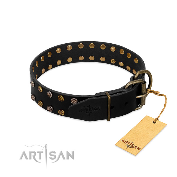 Full grain genuine leather collar with designer adornments for your dog